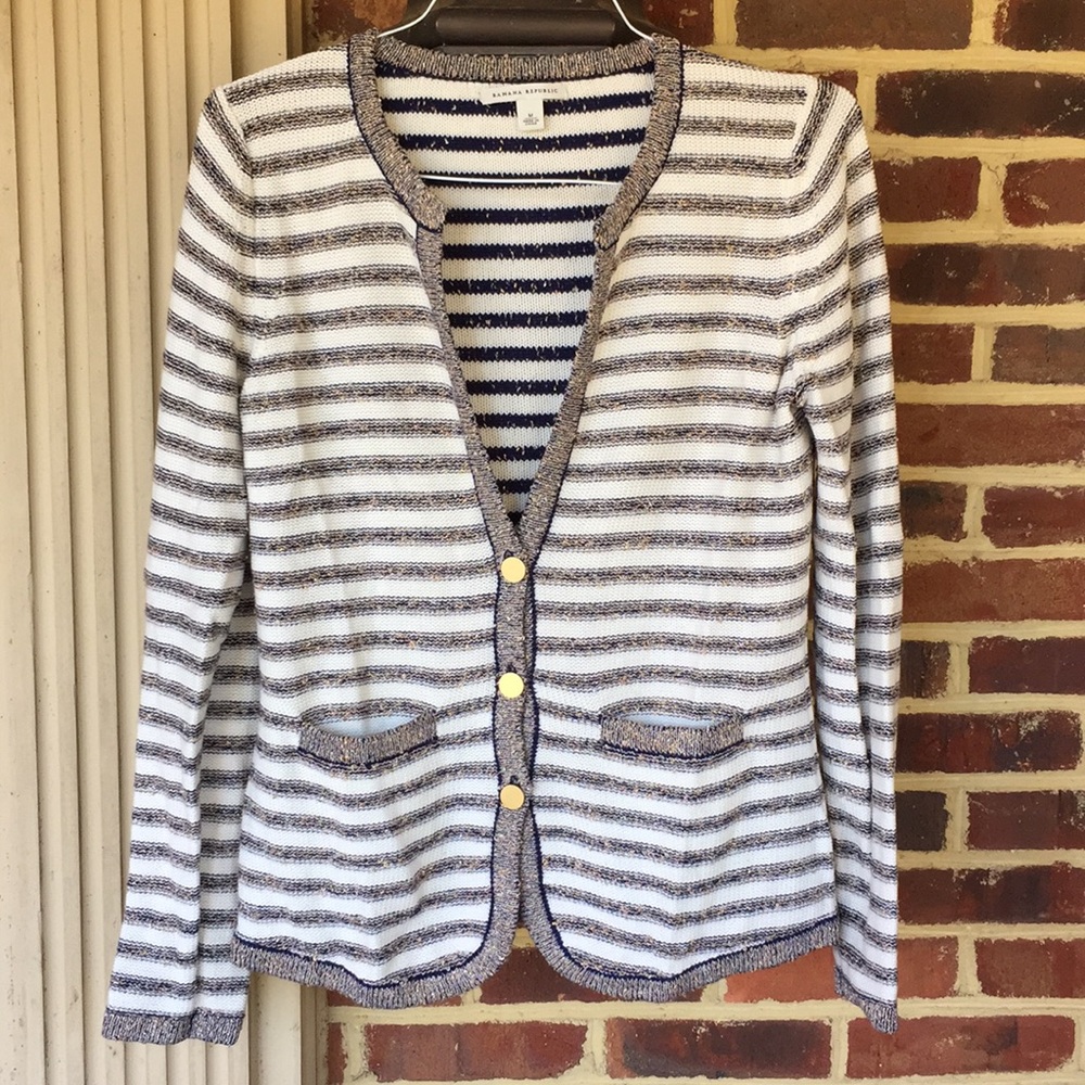Banana Republic sparkly, striped sweater- Mint